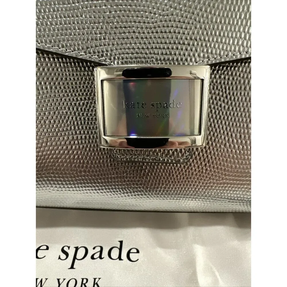 Kate Spade KF354 Katy Lizard Embossed Leather Small Top Handle Satchel Silver